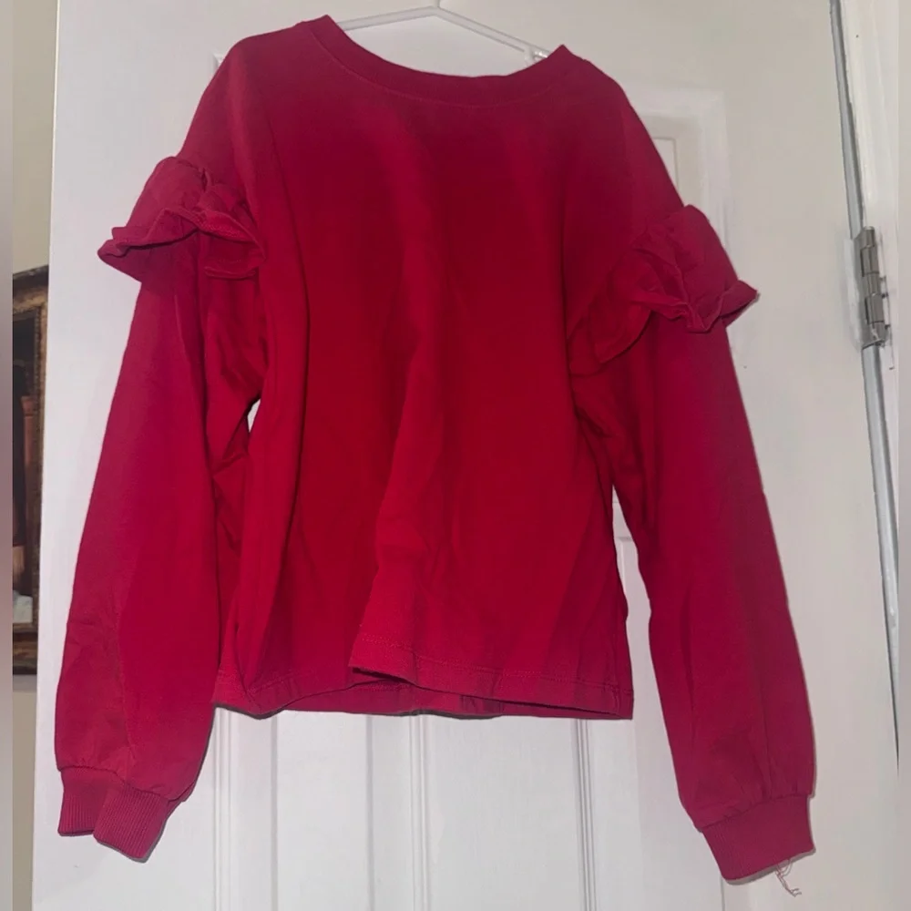 Hanna Andersson Girls Red Ruffle Sleeve Sweatshirt Top 140 Size 10